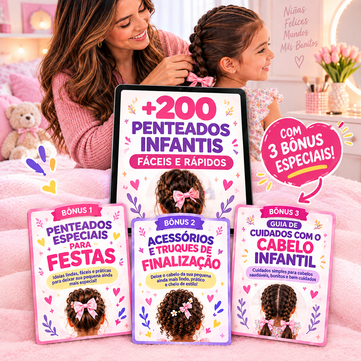 Plano Premium +200 Penteados Infantis com 3 bônus especiais